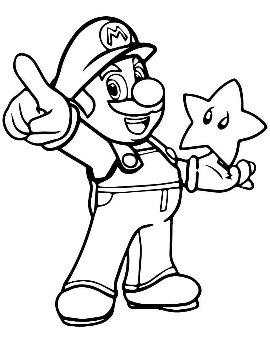 Desenho de Mario e Estrela para colorir