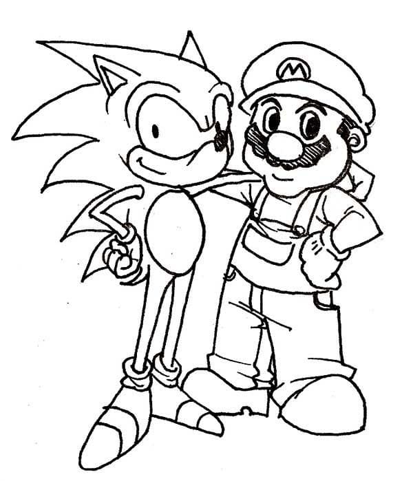 Desenho de Mario e Sonic para colorir