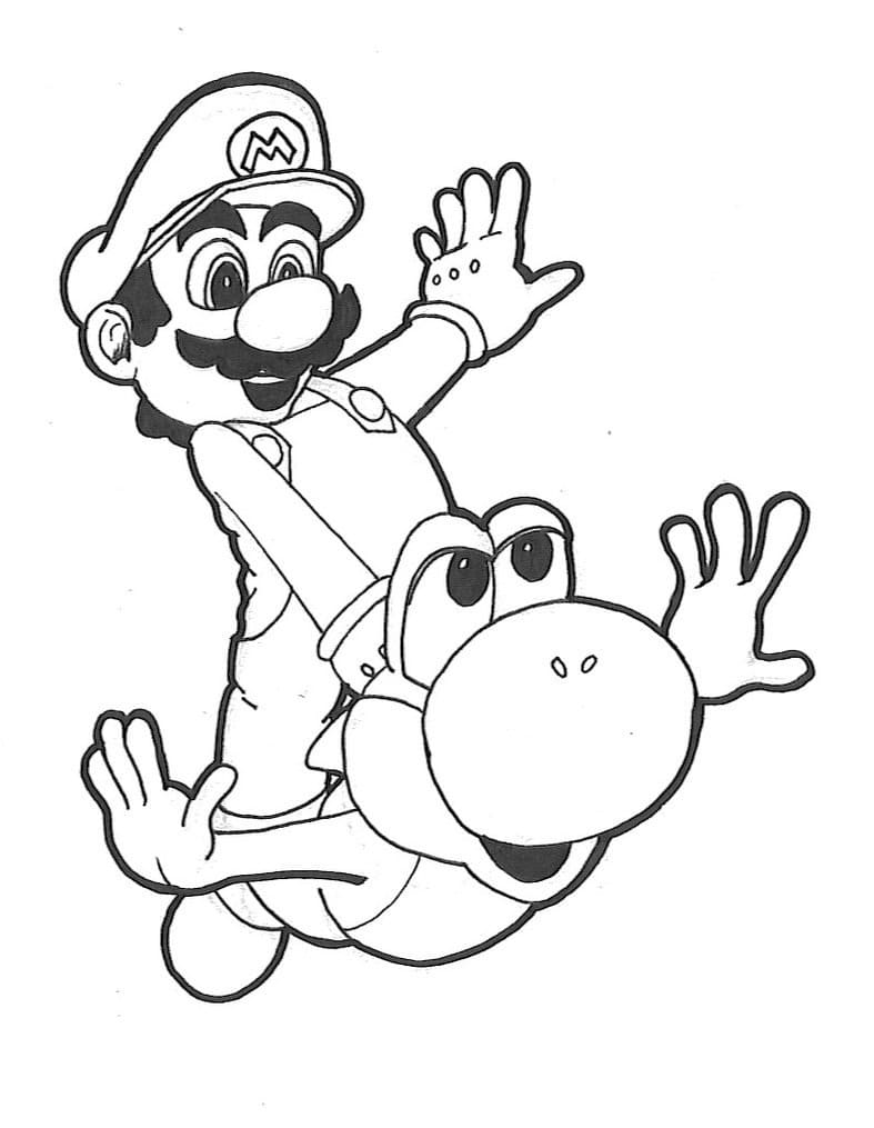 Desenho deMario e Yoshi para colorir