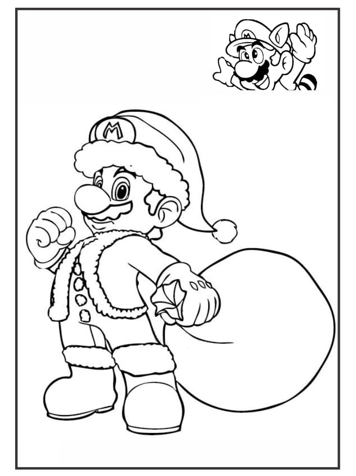 Desenho de Mario o Papai Noel para colorir