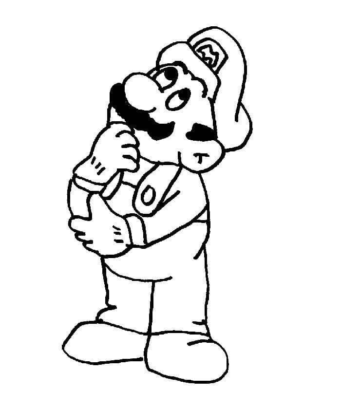 Desenho de Mario Pensando para colorir