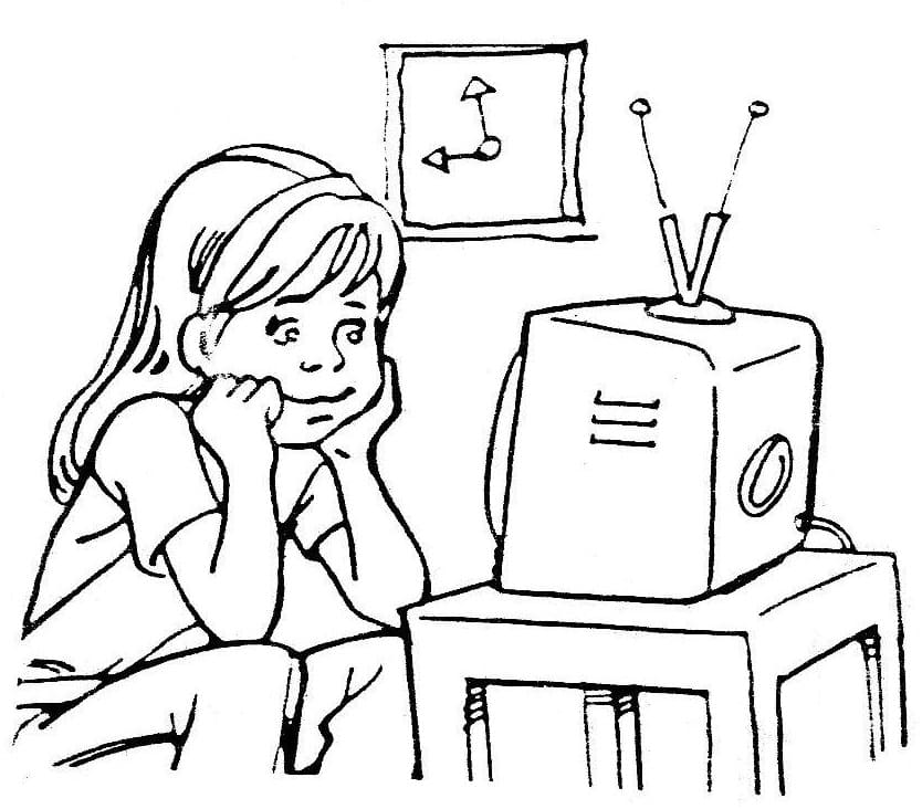 Desenho deMenina Assistindo Televisão para colorir