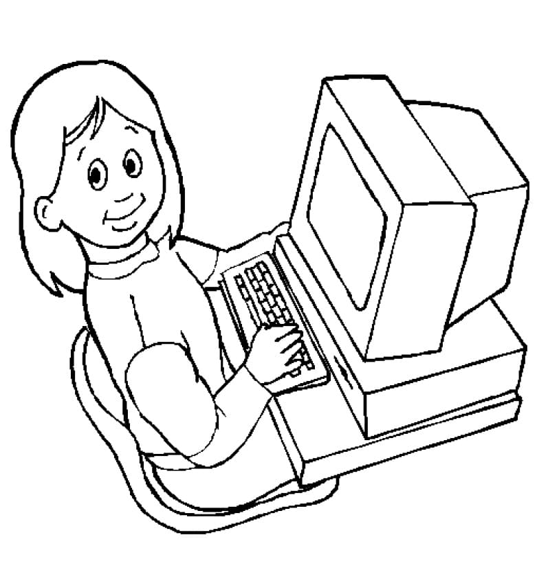 Desenho deMenina com Computador para colorir