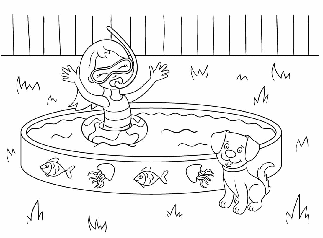 Desenho de Menina na Piscina para colorir