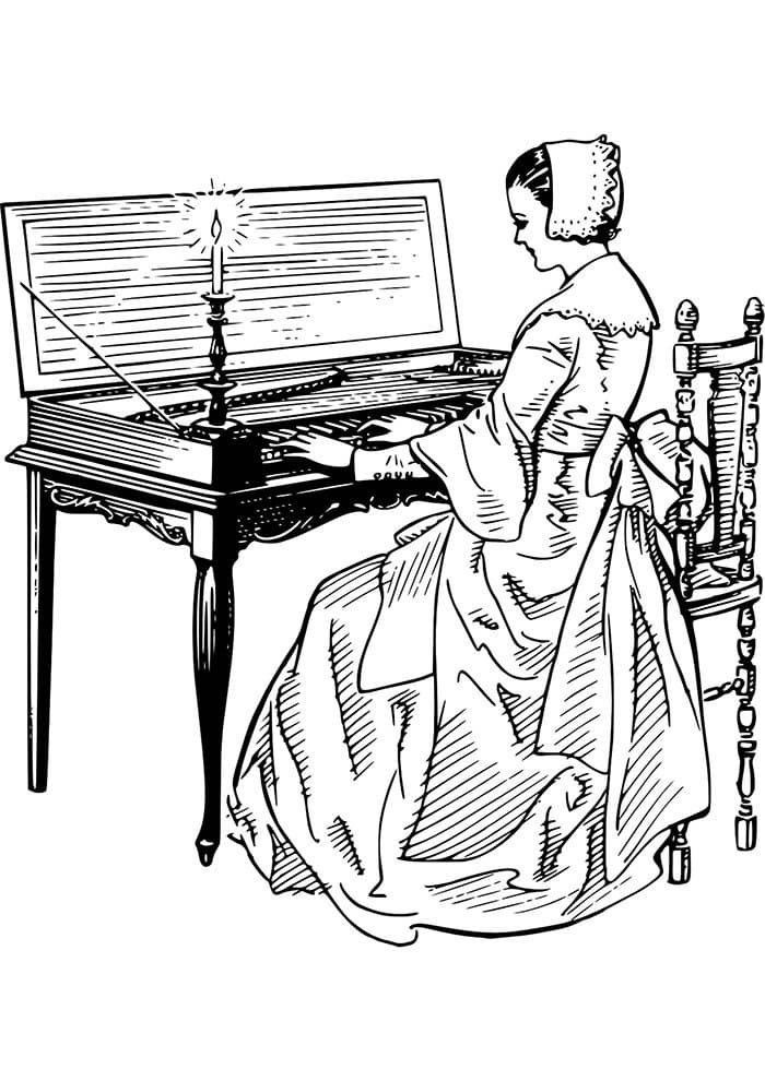 Desenho de Menina Pianista para colorir