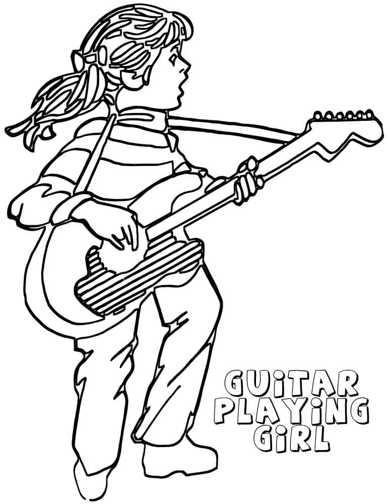 Desenho deMenina Tocando Guitarra 1 para colorir