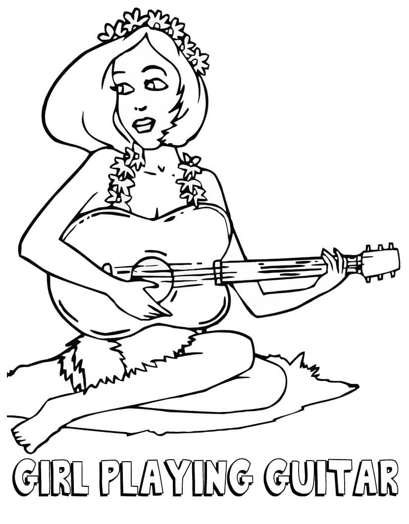 Desenho deMenina Tocando Guitarra para colorir