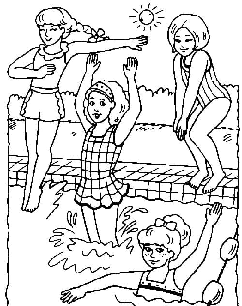 Desenho deMeninas na Piscina para colorir