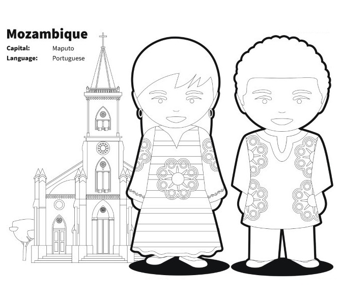 Desenho deMenino e Menina de Moçambique para colorir