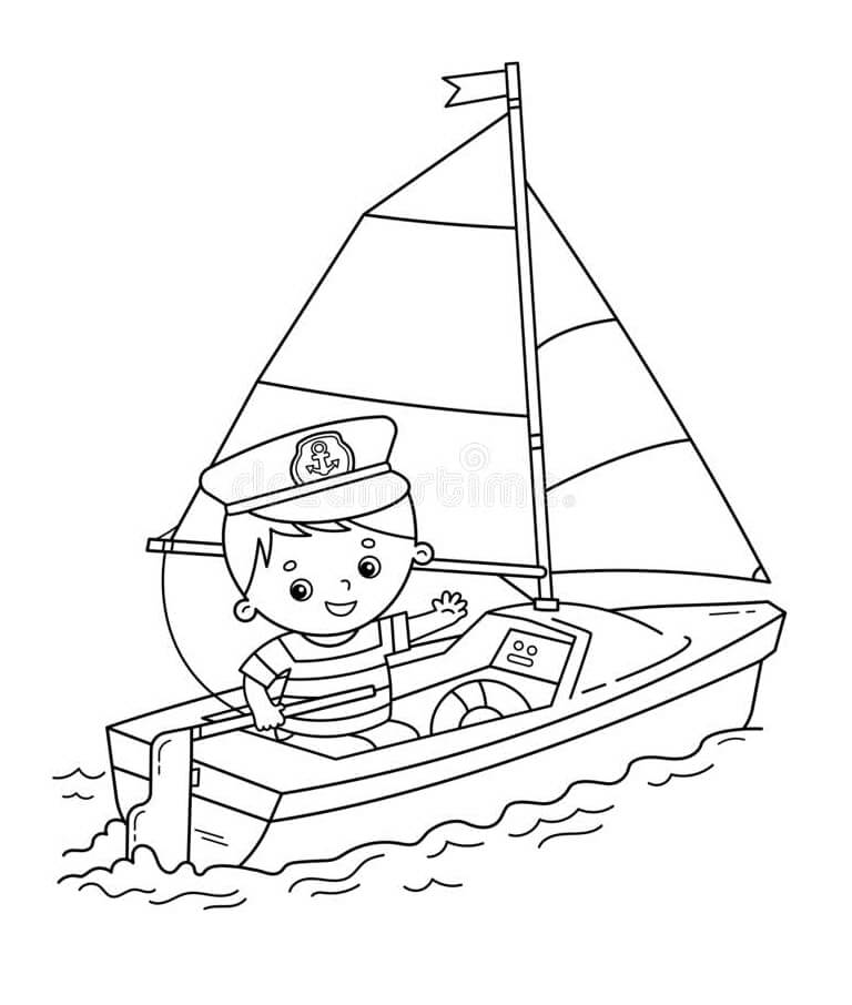 Desenho deMenino em um Barco para colorir