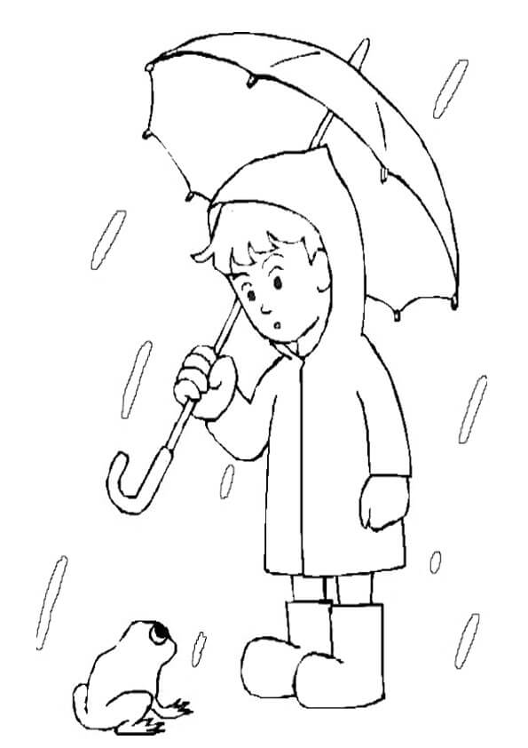 Desenho deMenino Segurando Guarda-chuva para colorir