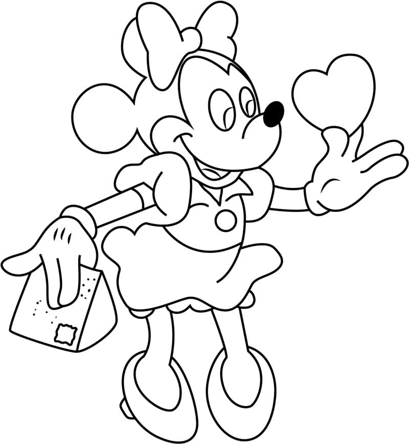 Desenho de Minnie com Coração para colorir