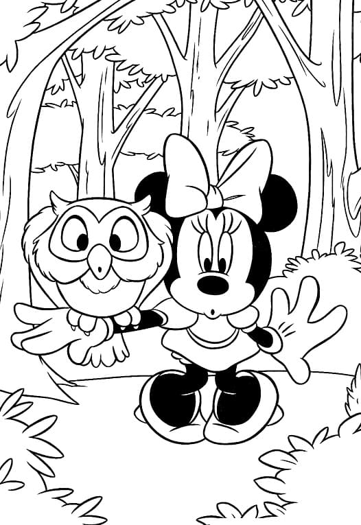 Desenho de Minnie com Coruja para colorir