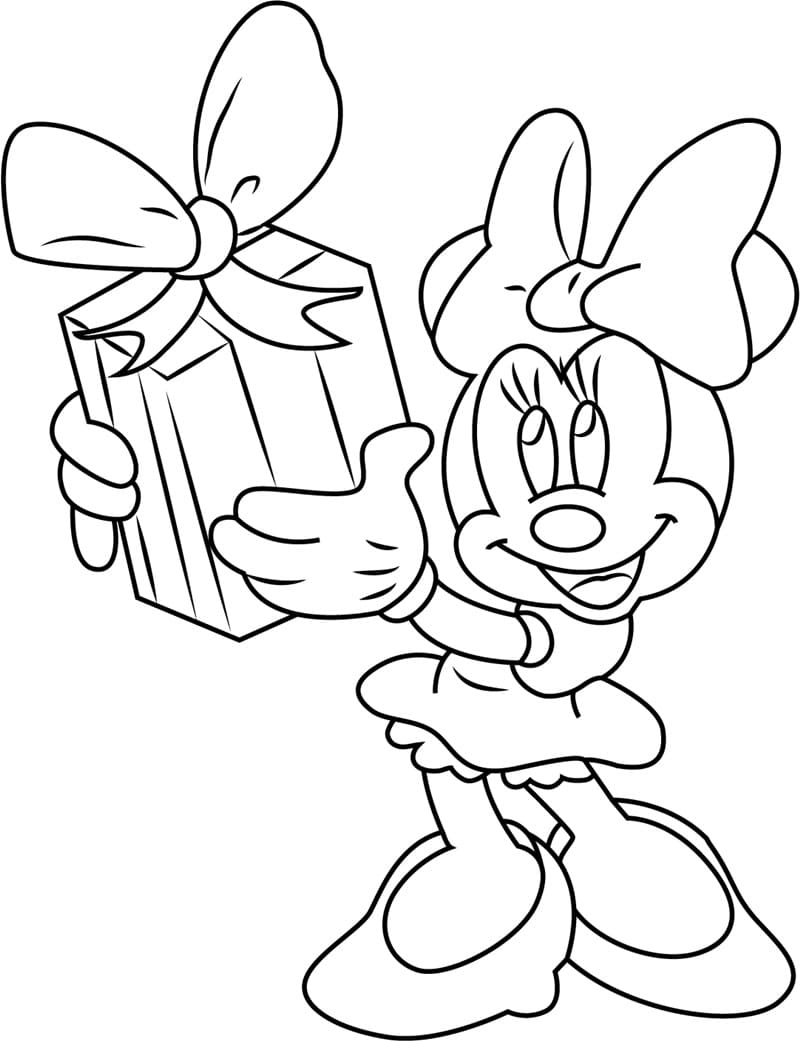 Desenho de Minnie com Presente para colorir