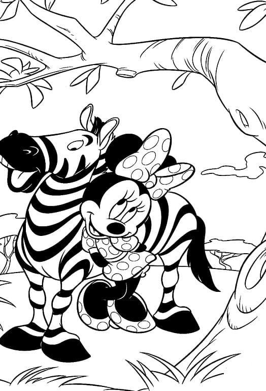 Desenho de Minnie com Zebra para colorir