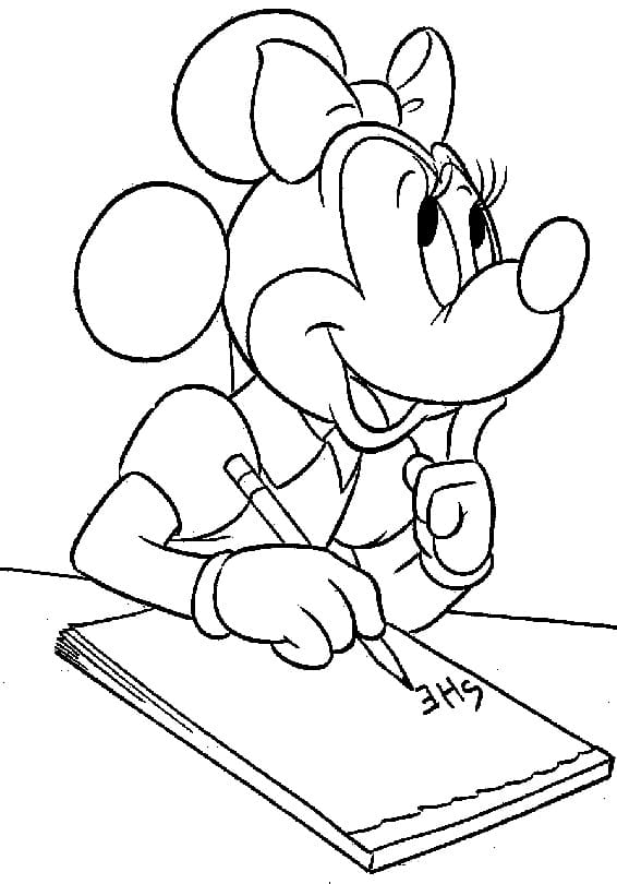 Desenho de Minnie Escrevendo para colorir