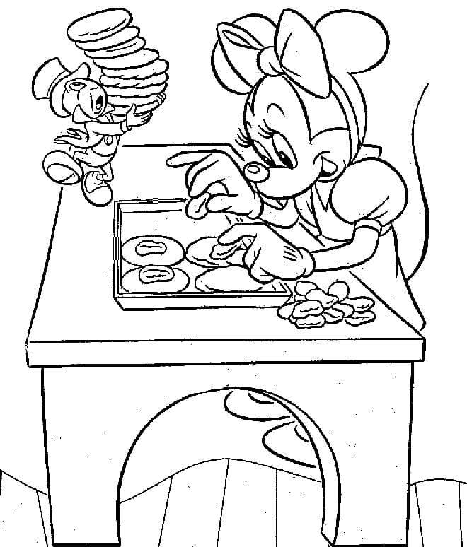 Desenho de Minnie Fazendo Bolos para colorir