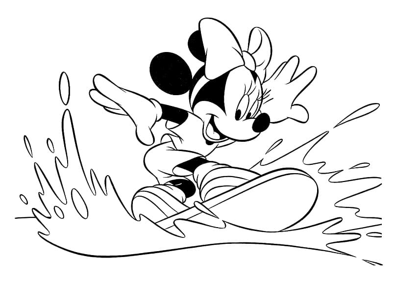 Desenho de Minnie Surfando para colorir