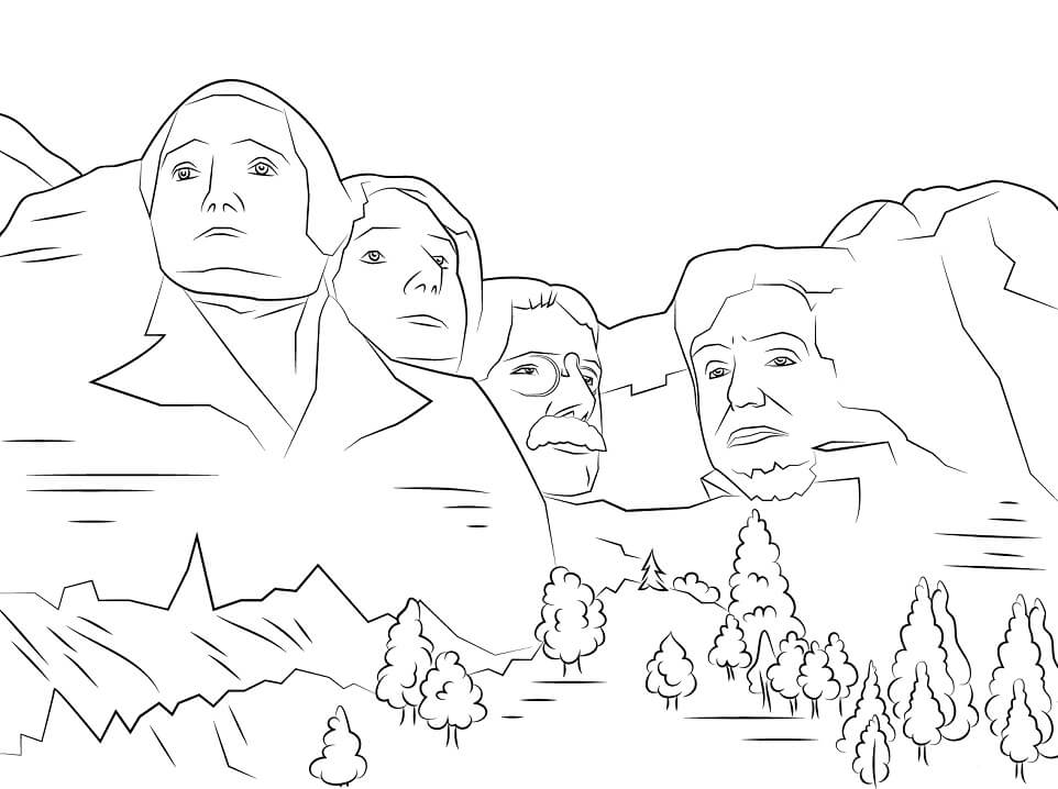 Desenho de Monte Rushmore para colorir