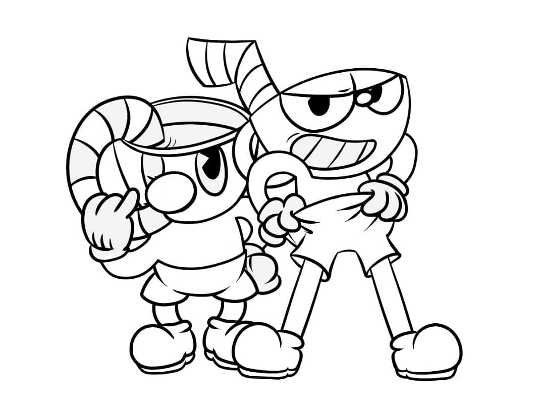 Desenho deMugman e Cuphead para colorir