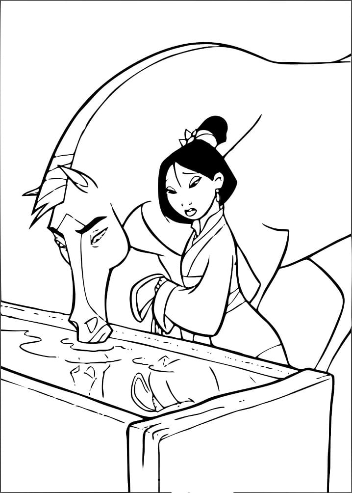 Desenho deMulan com Cavalo para colorir