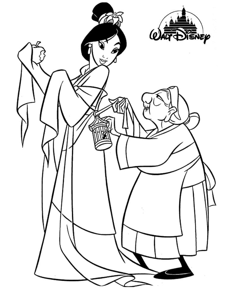 Desenho deMulan e Avó Fa para colorir