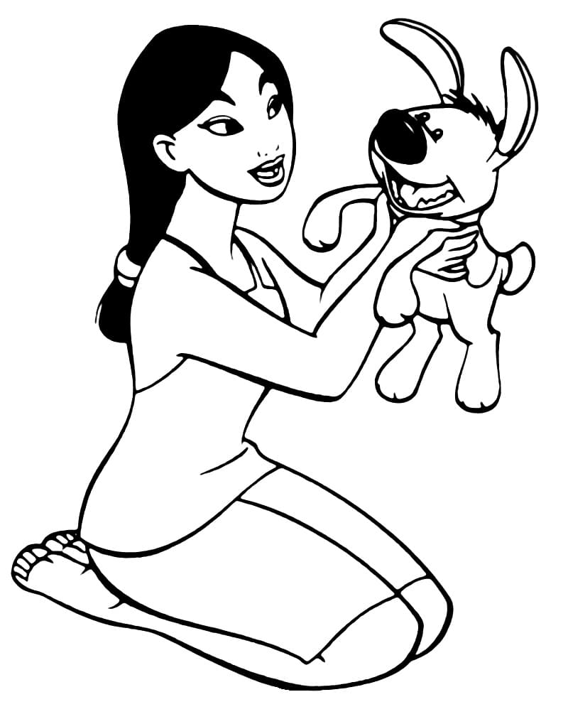 Desenho deMulan e Cachorrinho para colorir