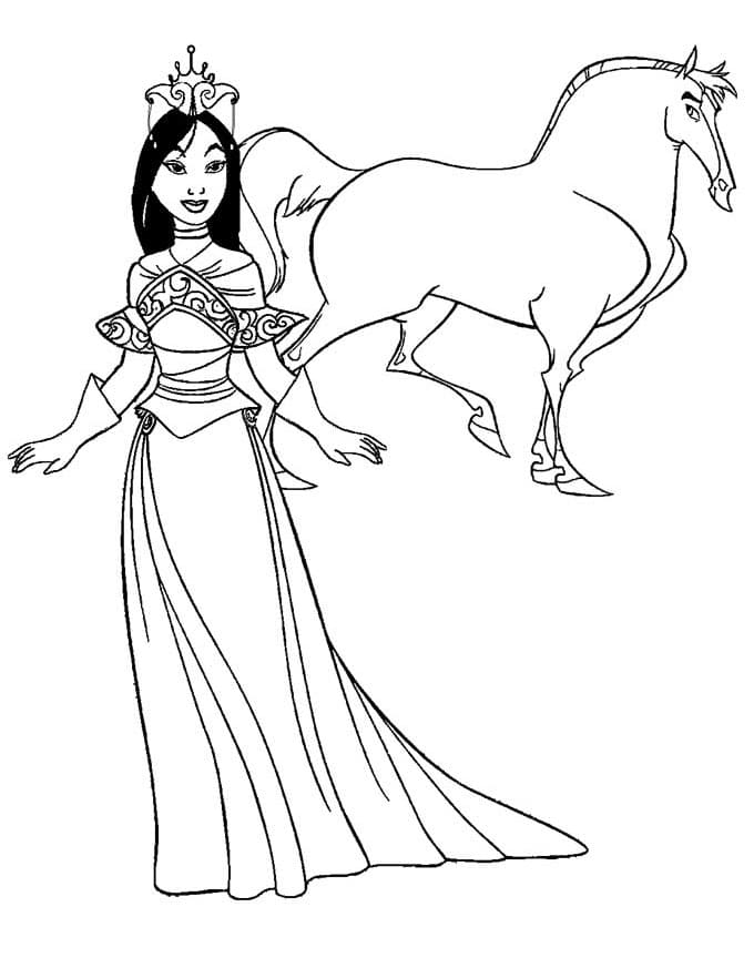 Desenho deMulan e Cavalo para colorir