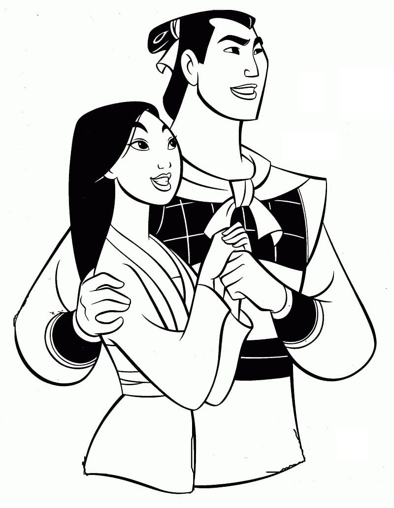 Desenho deMulan e Li Shang para colorir