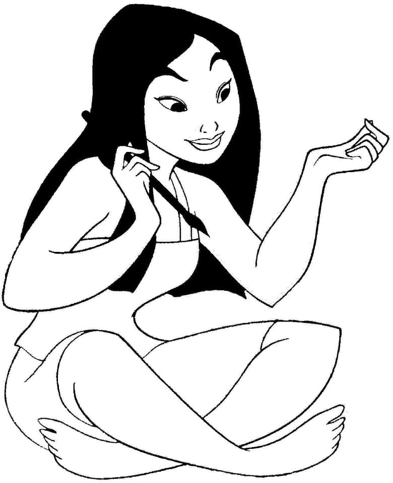 Desenho deMulan Sorrindo para colorir