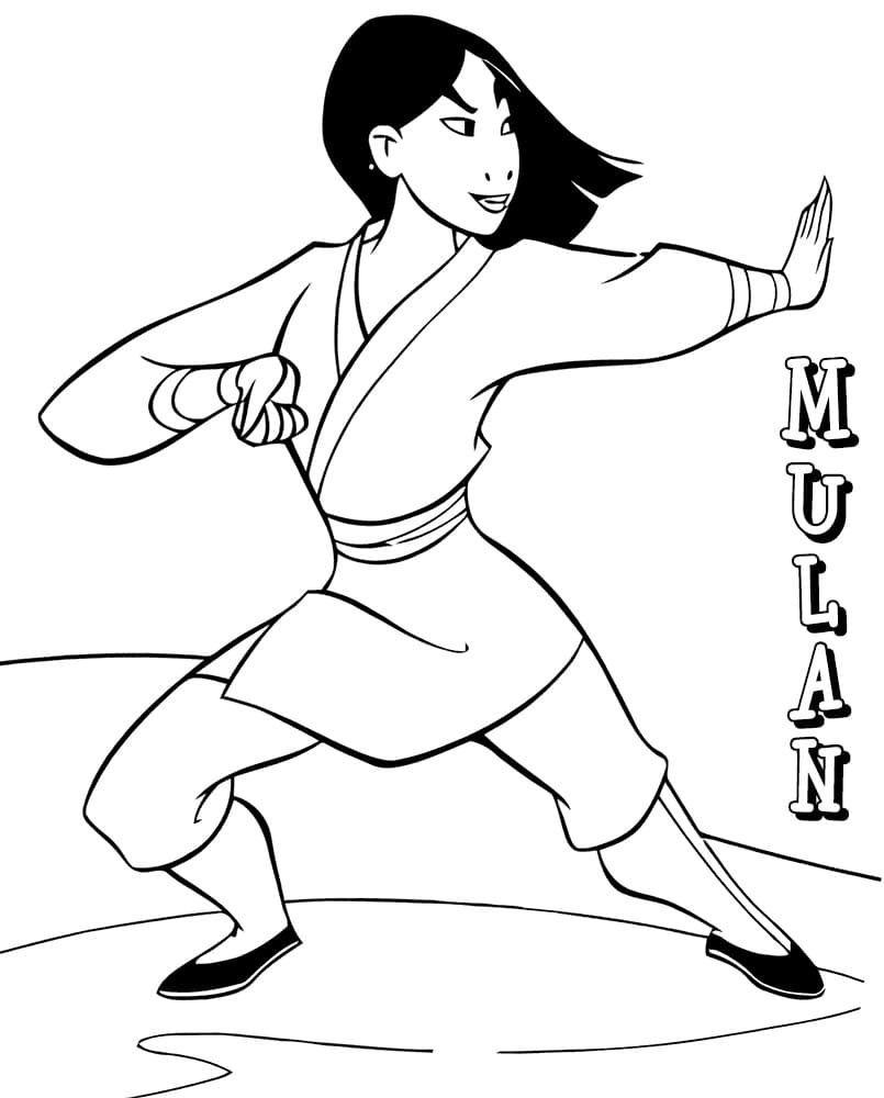 Desenho deMulan Treinando para colorir