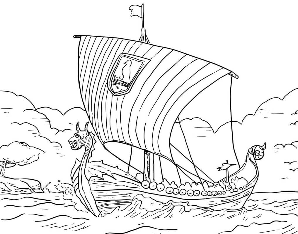 Desenho deNavio Viking para colorir