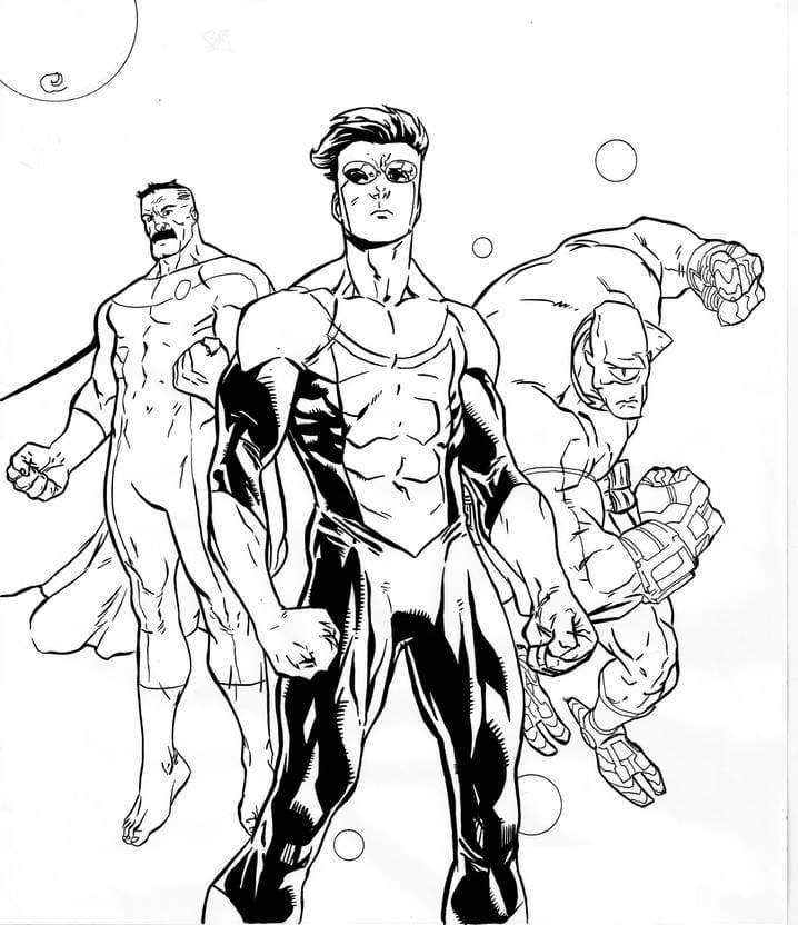 Desenho deOmni-man, Allen e Invincible para colorir