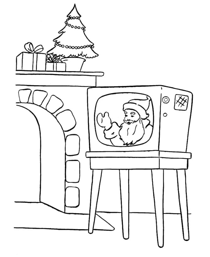 Desenho dePapai Noel na Televisão para colorir