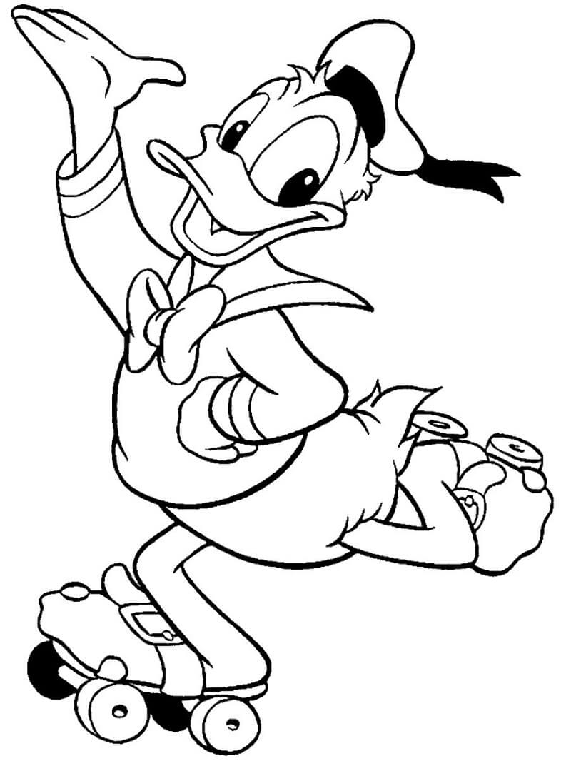 Desenho de Pato Donald de Patins para colorir