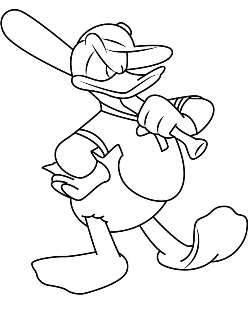 Desenho de Pato Donald e Beisebol para colorir