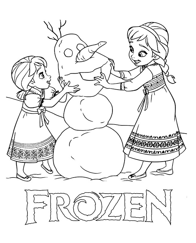 Desenho dePequena Anna e Elsa para colorir