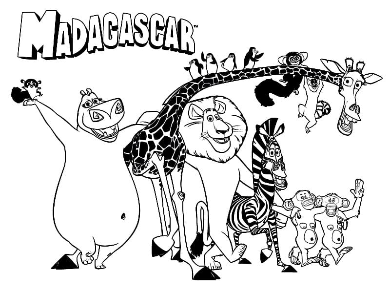 Desenho de Personagens de Madagascar 2 para colorir