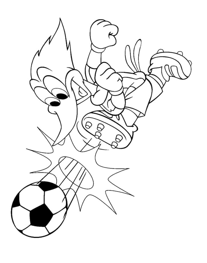 Desenho dePica Pau Jogando Futebol para colorir