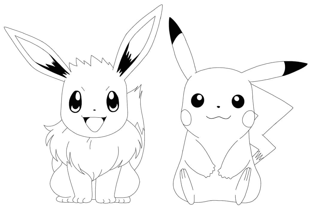 Desenho dePikachu e Eevee 1 para colorir