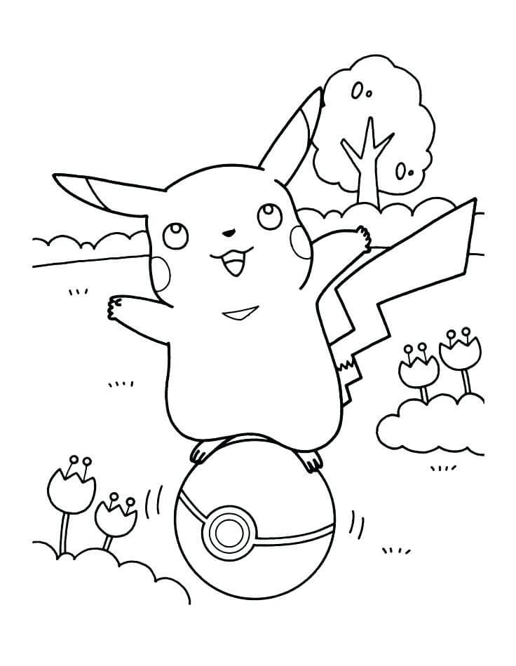 Desenho dePikachu e Pokebola para colorir