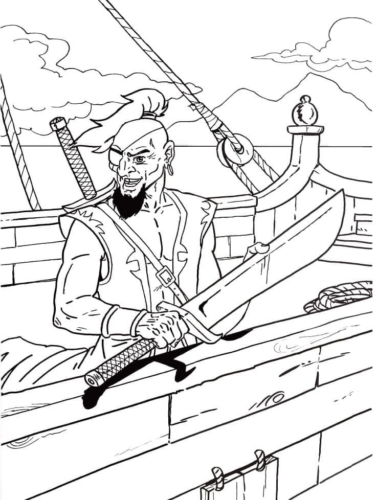 Desenho de Pirata com Grande Espada para colorir