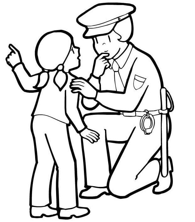 Desenho dePolicial Ajudando Menina para colorir