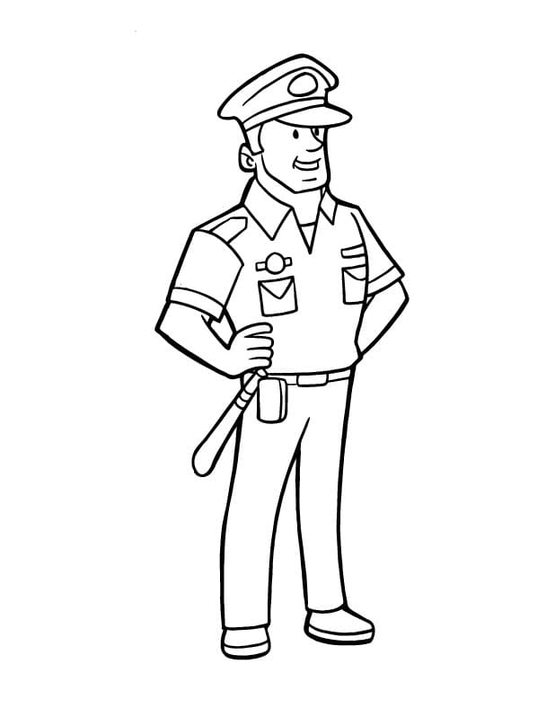 Desenho dePolicial com Cacetete para colorir