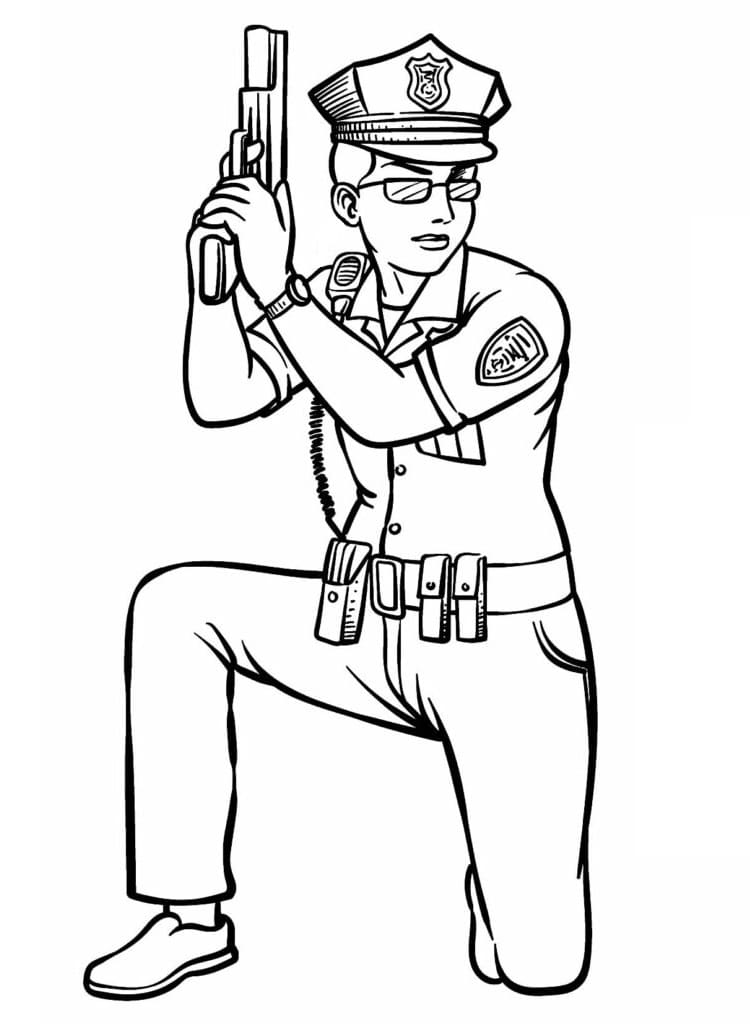 Desenho dePolicial com Pistola para colorir