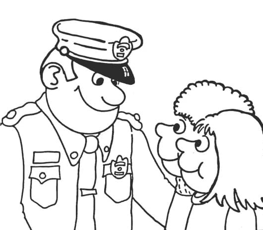 Desenho dePolicial Conversando com Crianças para colorir