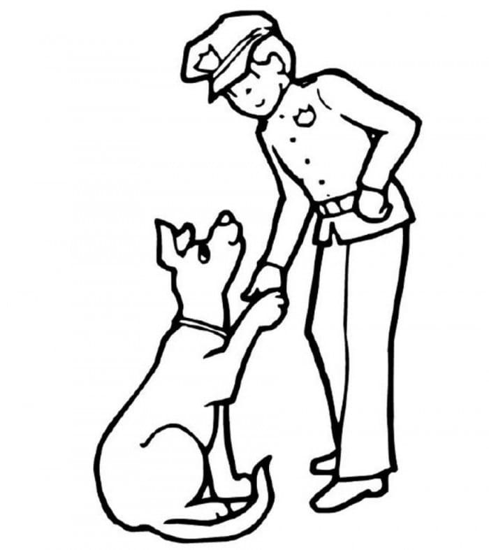 Desenho dePolicial e Cachorro Adestrado para colorir