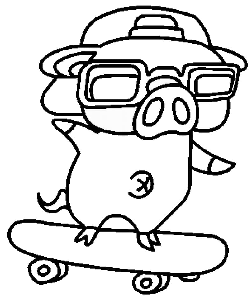 Desenho dePorco no Skate para colorir