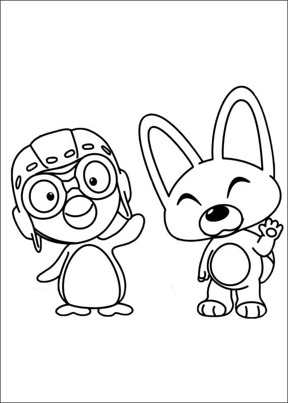 Desenho de Pororo e Eddy para colorir