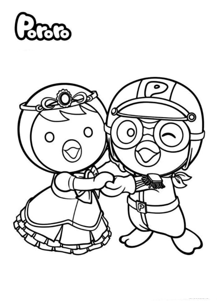 Desenho de Pororo e Petty para colorir